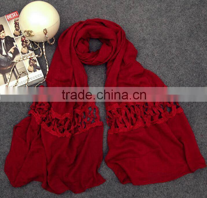 Wholesale New Korean Fashion Cotton Plain Ladies Lace Neck Scarf
