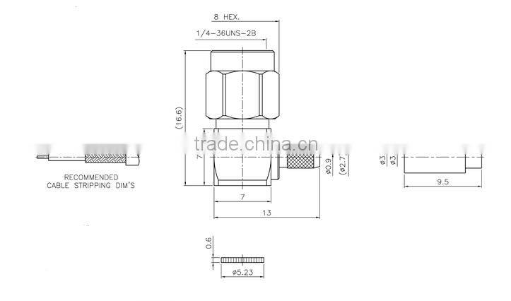 SMA Plug Male Right Angle Coaxial Connector 50 ohms For 178U Cable
