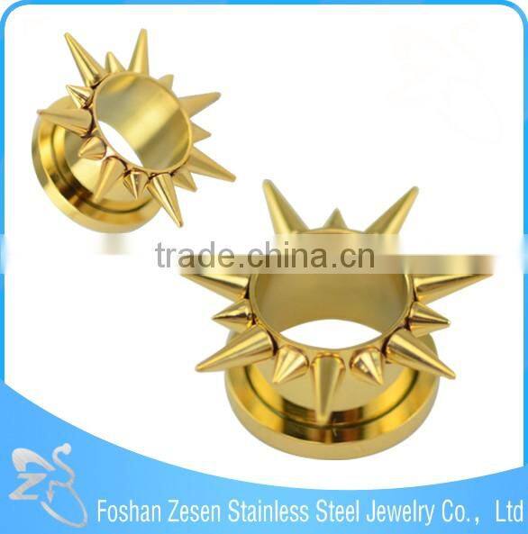 TP011244 new season stainless steel gold plating ear flesh tunnel spikes body jewelry