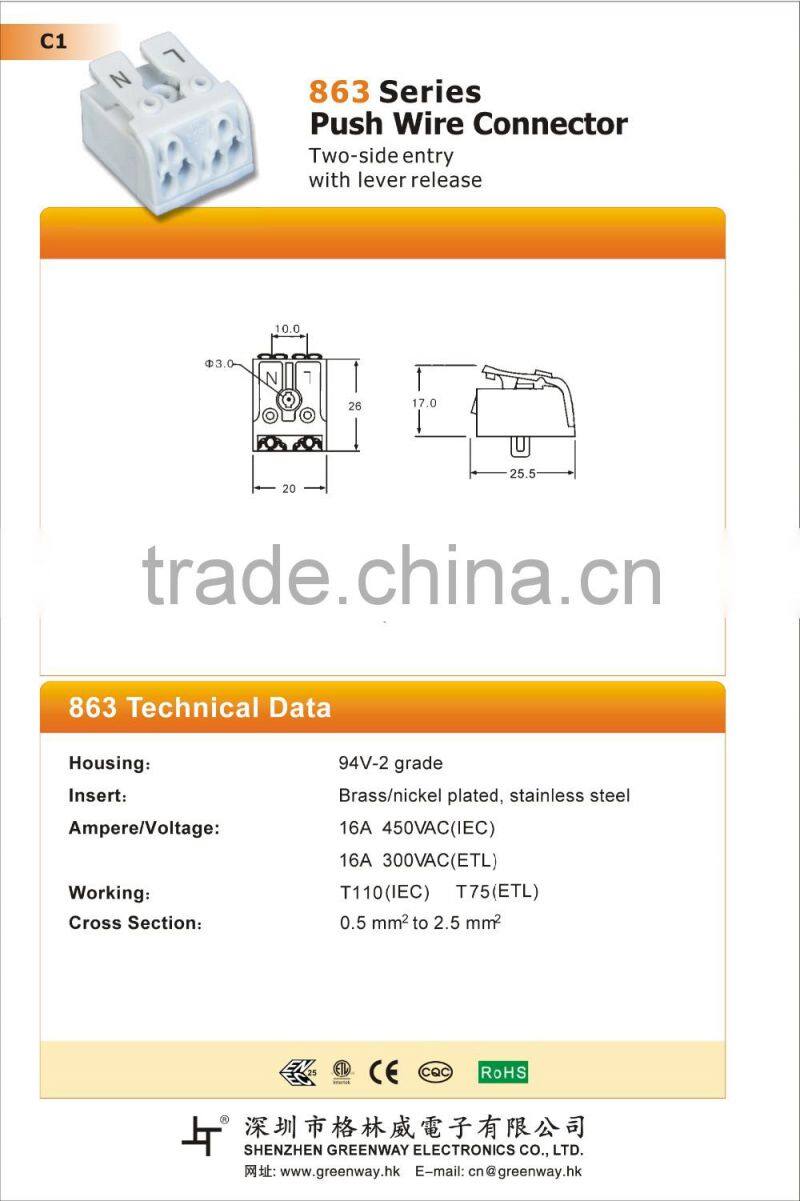 New design 2-5 poles Screwless Terminal Block and push wire connector