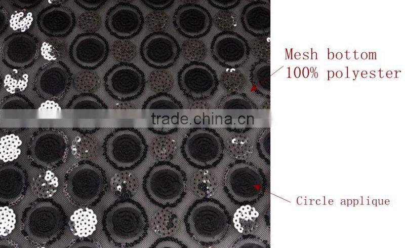 100%polyester with sequin mesh lace applique fabric for party dress