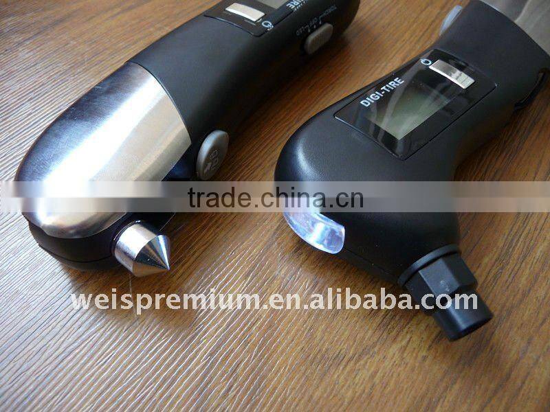 Very useful auto emergency tool with digital tire gauge