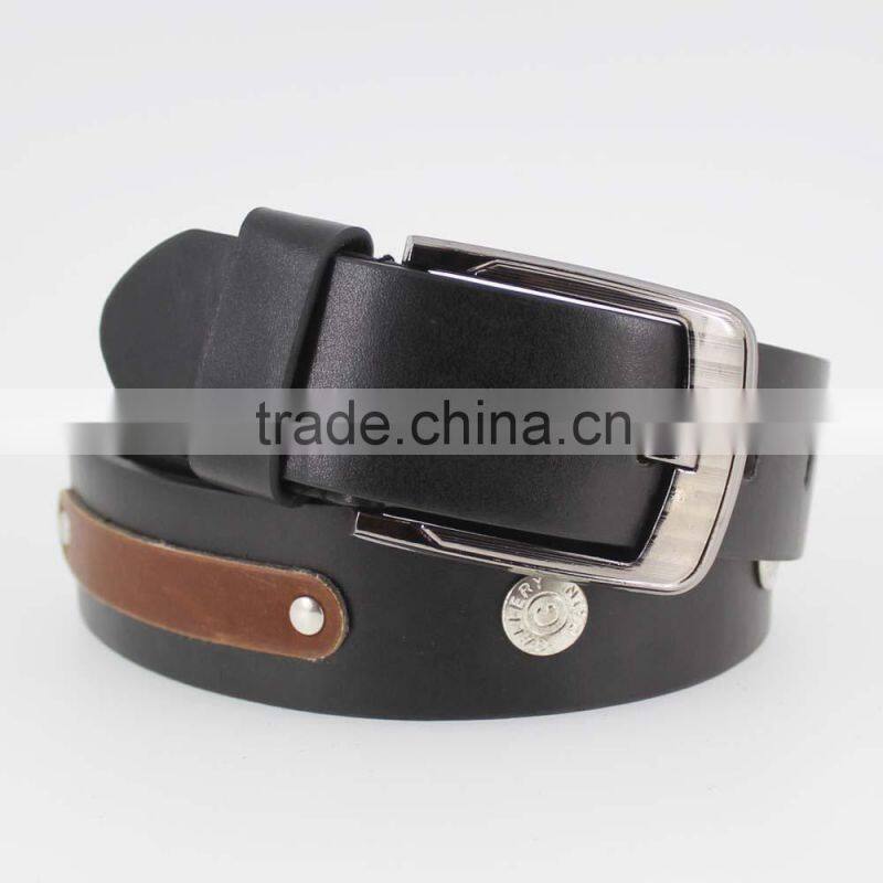 2015 new arrive designer man black PU leather belt for jeans with shiny metal rivet accessories