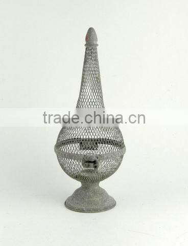 100115F- metal wire cage candle lantern w/tapered top