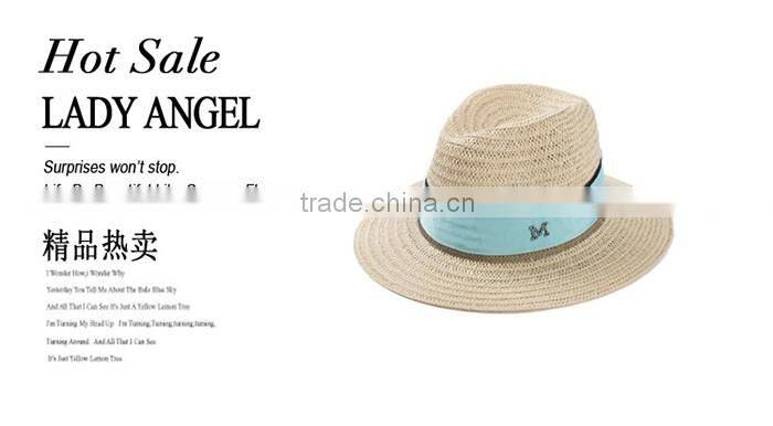 Ladies promotional alphabet M caps with ribbon straw panama hat cheap