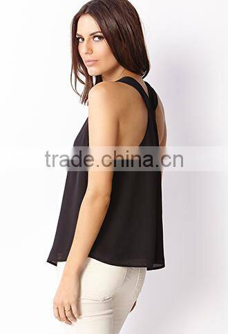 2015 H back sleeveless chiffon hot girls sexy tank top