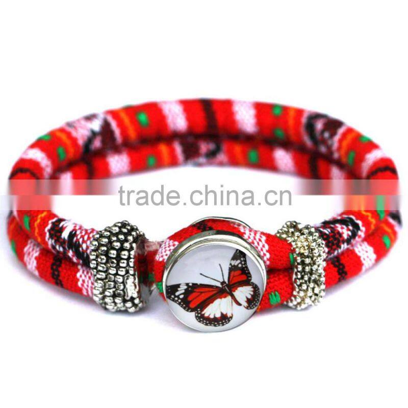 Handmade Women's Glass Gem Butterfly Cuff Bangle Wristband Snap Button Bracelet