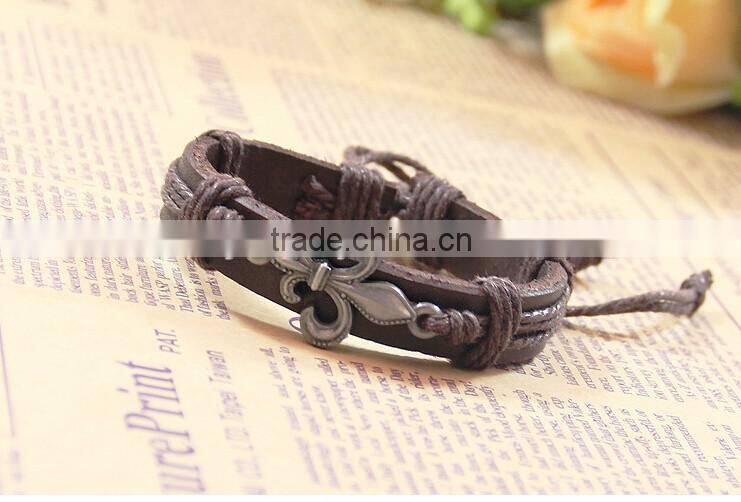 Alloy Flower Bracelet Cow Leather Wrap Bracelet Charm Bracelet Wholesale