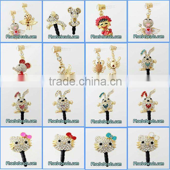 Wholesale New Arrival Cute Crystal Pave Lobster Cellphone Dust Plug Dustproof Earphone Ear Cap For Mobile/Iphone MDP-M05