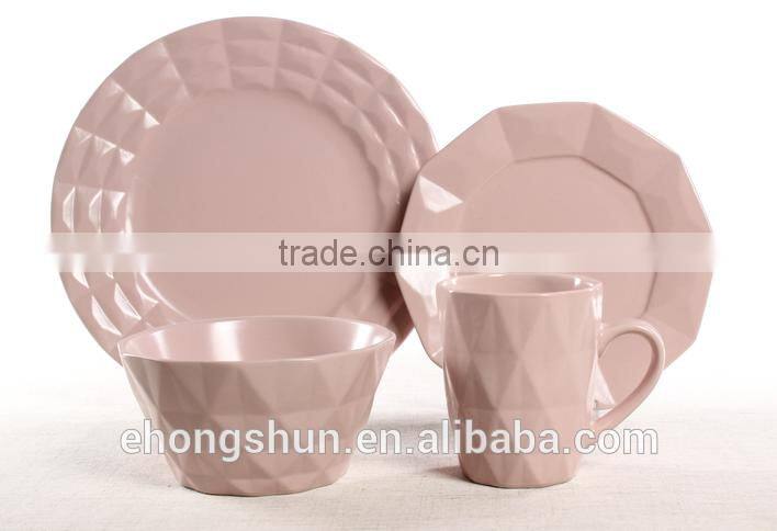16pc stoneware color glaze/embossed dinnerware set