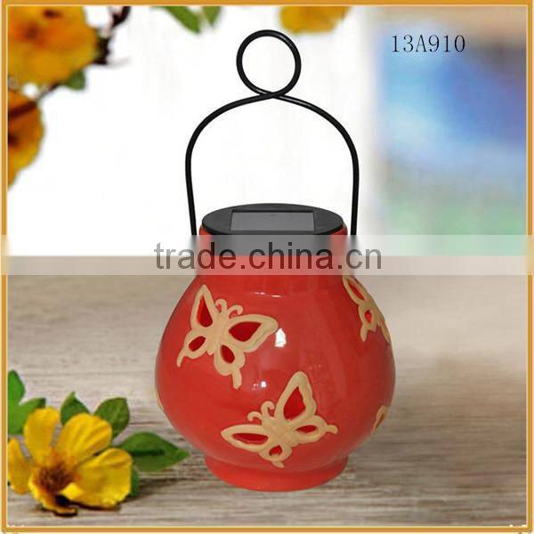 butterfly pattern ceramic hanging lantern solar led garden lights exterior