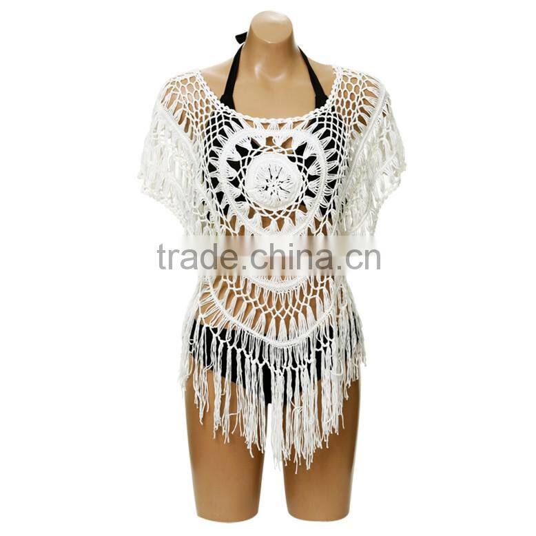 Bohemian Crochet Stitching Bikini Outside Smock Cover Up Hollow Beach Blouse