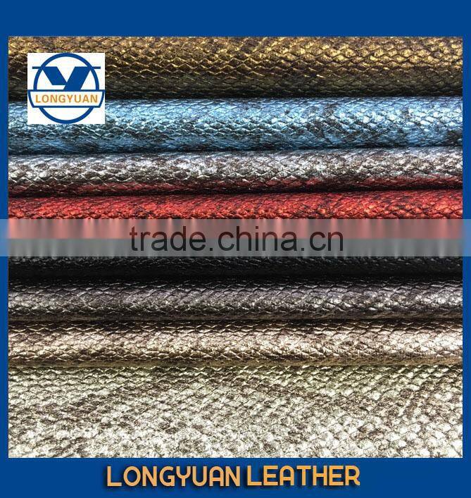 shinny snake skin synthetic leather for shoes animal skin leather