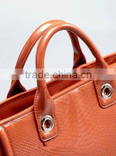 Orange leather office lady handbags ,leather bags women