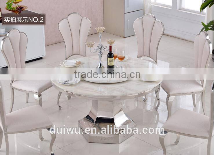 2016 modern stainless steel base rotating marble table top round dining table