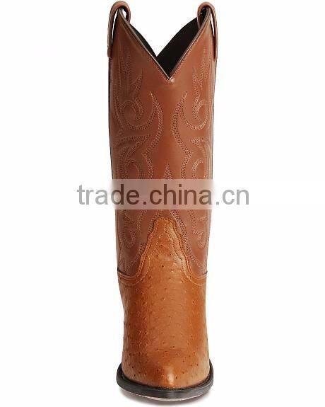 black wine brown smooth leather fancy stitched western Ostrich print cowboy boots wholesale