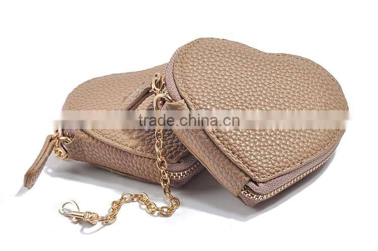 Khaki PU coin purse mini size heart shape coin case for lady