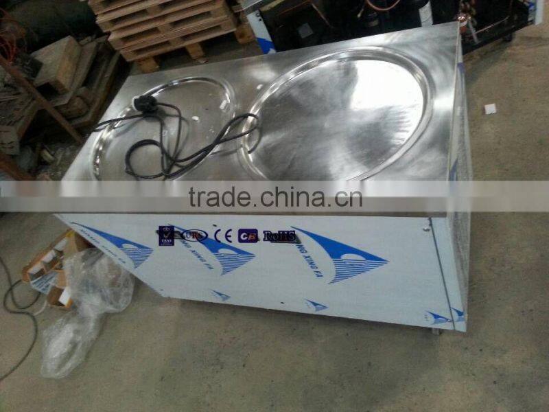 Yogurt /Soft ice cream machine /Double flat round pans fry roll ice cream machine
