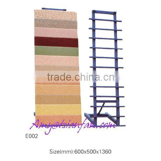 quartz stone sample display and ceramic tile display rack in showroom