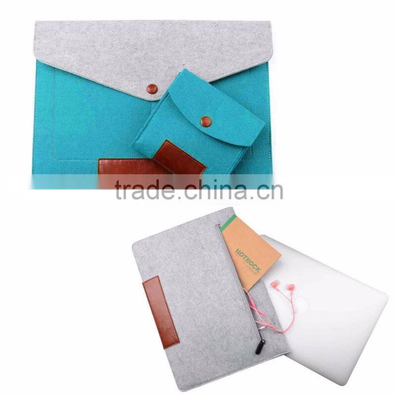 2016 new hot selling wool felt+ PU laptop sleeve bags with mouse bag for apple Macbook air pro , pro retina 11" 13.3" 15.4"