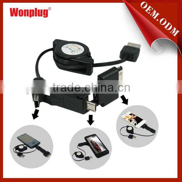 2014 the most popular micro usb charger with retractable cable kit for Apple Samsung Android device