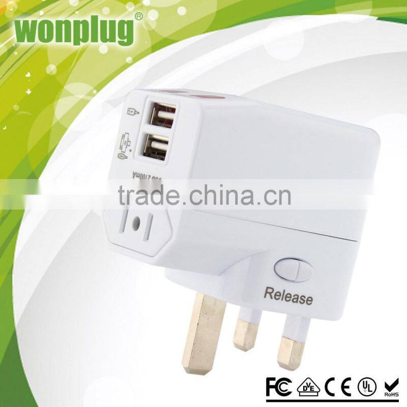 2016 hot selling UK EU travel adapter with universal female socket