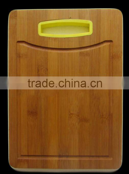 Custom Color Bamboo Wooden Silicone Side Edge Skid Resistance Cutting Board with Silicone Handle