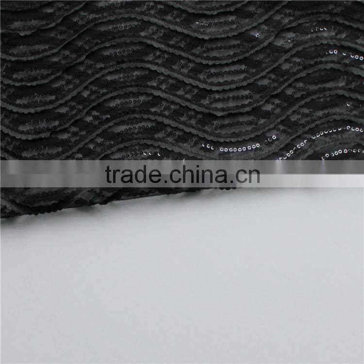 fashion 100% polyester african net black lace fabric/beaded sequins bridal lace for apparel