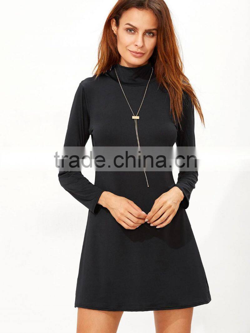 High Neck T-shirt Black Dress Long Sleeves