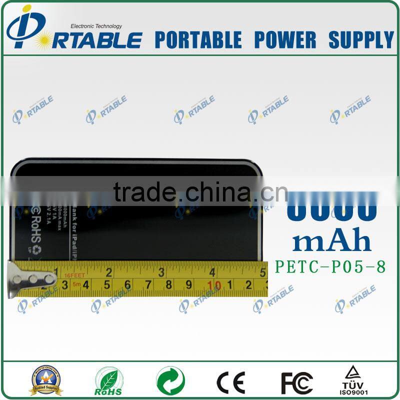 Li-polymer battery Slim power bank with built-in cable 8000mAh Power Bank Shell