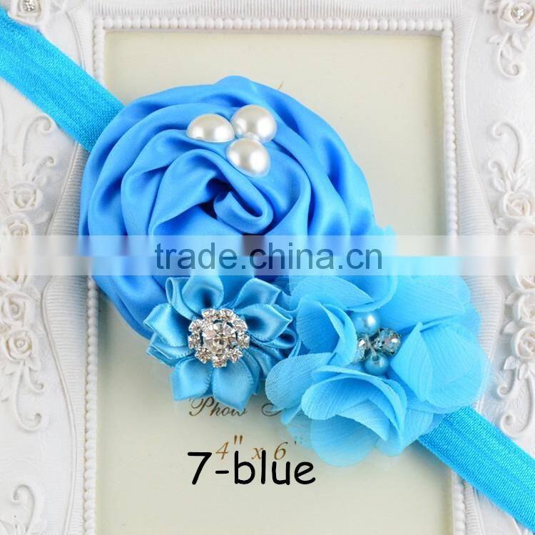 Satin Flower Pearl Headband Baby Headband 2016 QueenBaby Headwear