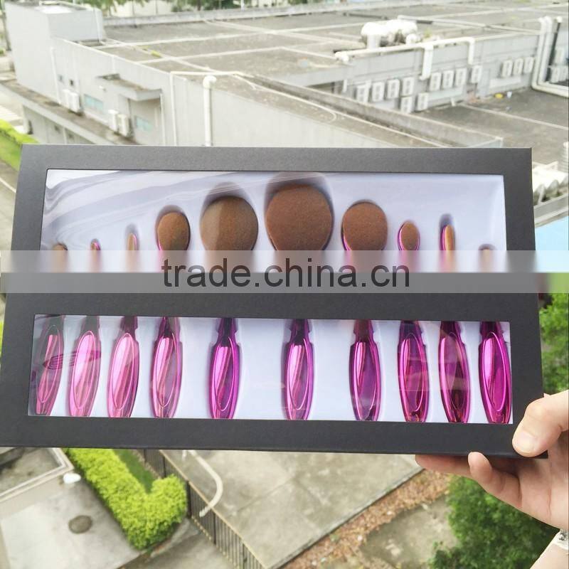 2016 Toothbrush Design Makeup Brush Brush Makeup Cosmetics New High Quality Professional 10 Pcs Rose Gold Oval Brush Set