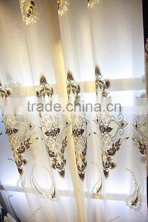 Noble Luxury Design Embroidery Fabric Ready Made Window Curtain with Valance and Sheer Set