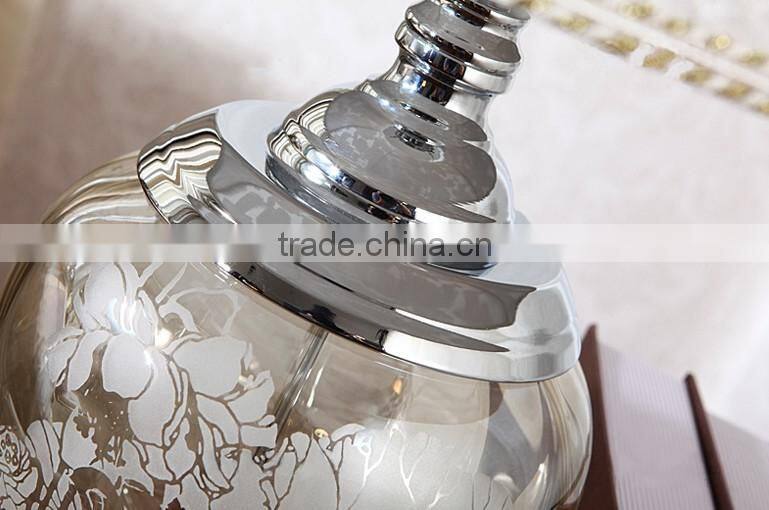 Living room bedroom lamp flower pattern glass and crystal table lamp with lampshade