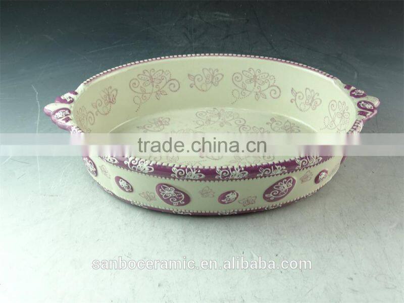 color print ceramic bake plate bakeware with handles in stocklots