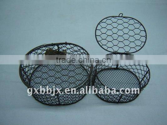 Round/Egg shaped silver/coffee wire storage box with lid