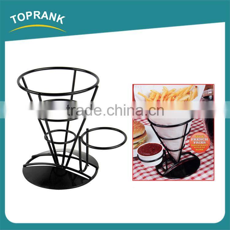 Metal food cone holder wire french fry holder with condiment stand