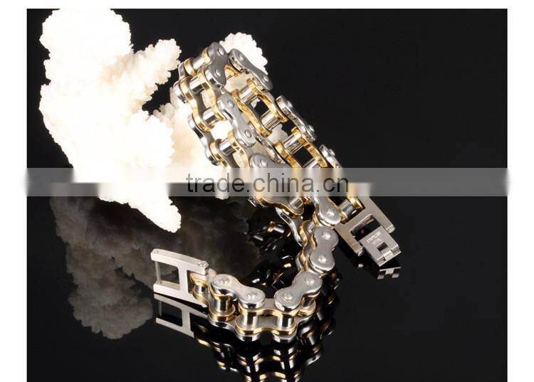 Unisex Stainless Steel Gold Biker motorcycle chain link bracelet