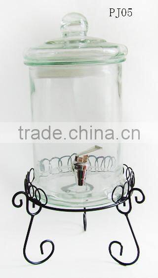 5L clear cylinder glass liquid juice dispenser with base