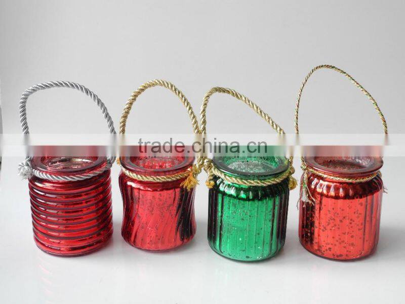 nice luxury electroplating glass jar for christmas with hanging handle