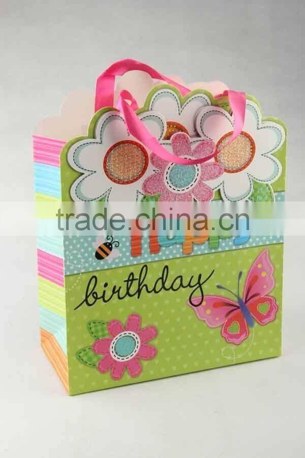 Shopping Paper Bag With 3D Flower pattern/Printed Foldable Gift Bag
