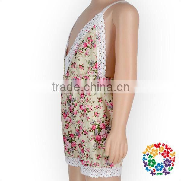 Summer New Boutique Outfits Baby V-neck Playsuit Romper Backless Floral Fabric Jersey Jumpsuit Kid