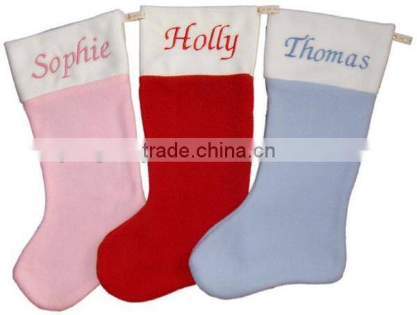 China Alibaba set of 3 colors personalized polyester sock fabric Christmas stocking hangers with embroidery name