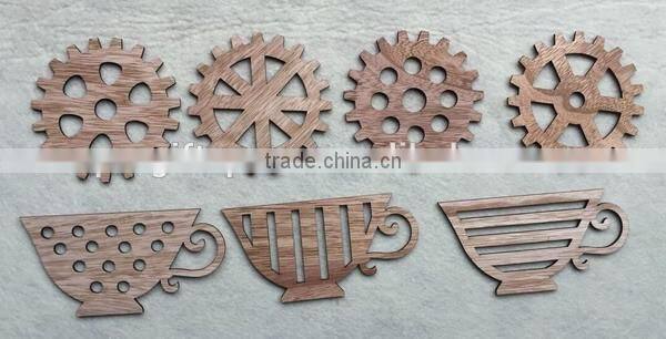 New premium all kinds of laser cut creative gear teacup pattern wood drink mat wooden coaster holder for coffee shop home decor