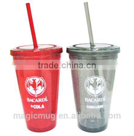 plastic double wall tumbler with lid and straw