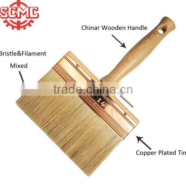 wooden handle copper coated ferrule mixed bristle wall brush