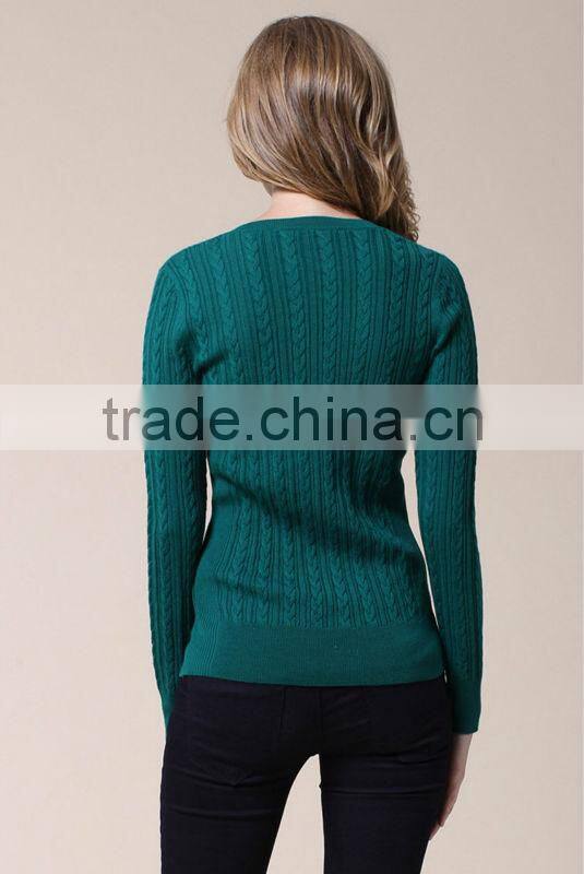 OEM ladies fashion long sleeve V-neck solid vantage woman pullover sweater