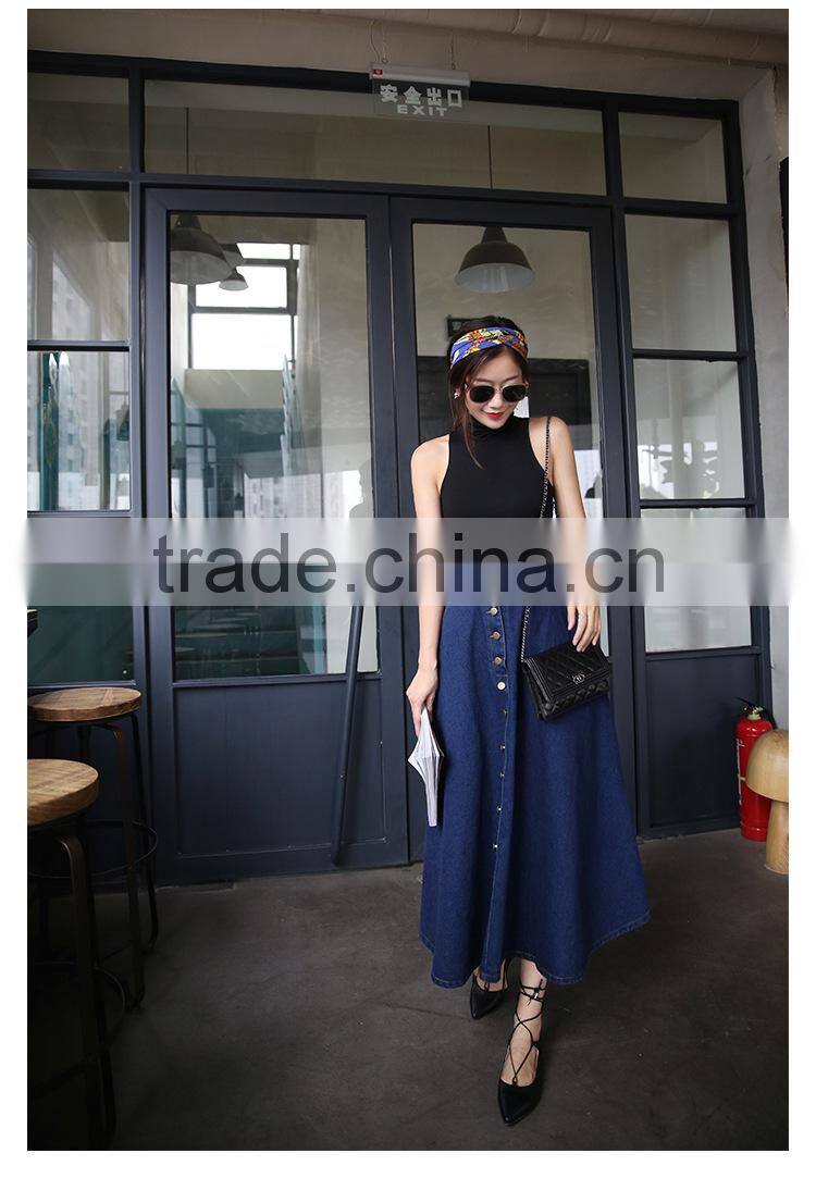 2017 new fashion ladies long denim skirts long jeans skirts