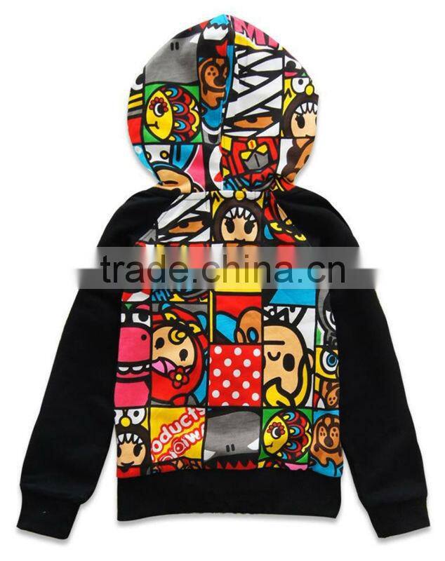 OEM 100% cotton allover full printing zipper hoody for chidren and kids