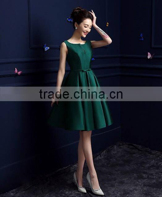 short satin low back open party dress dark green